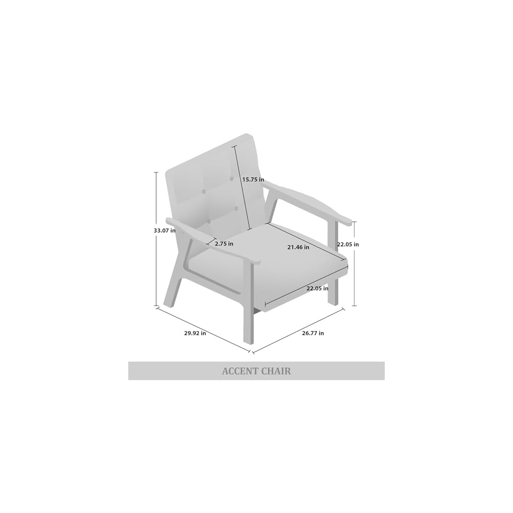 Accent Chair with Button-Tufted, Polyurethane Upholstery, Wooden Armrests, Cushioned Seat, Easy Assembly, Black