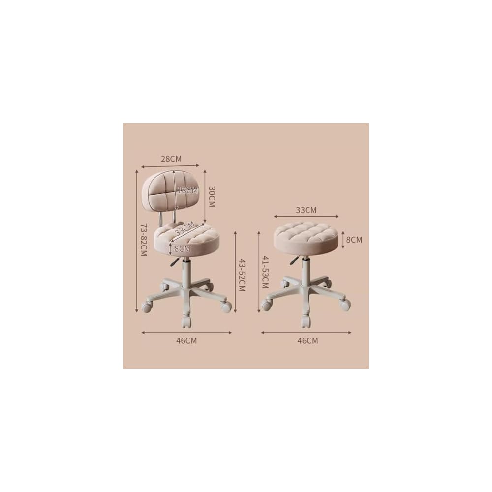 Adjustable Swivel Barber Chair with Wheels - Versatile Makeup & Desk Chair for Girls' Rooms, Living Rooms & Nail Salons - Comfortable Vanity Stool with Gray A Backrest