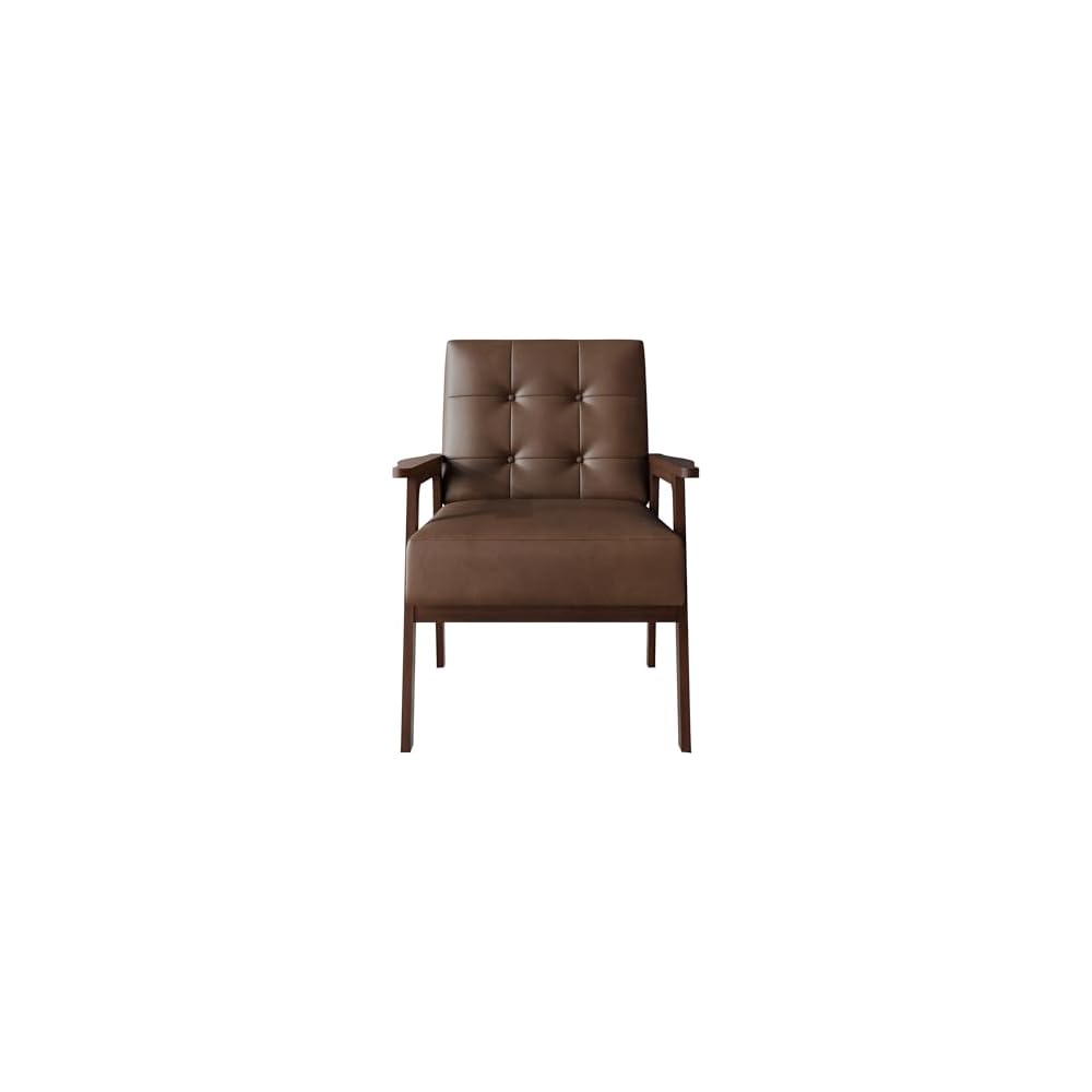 Accent Chair with Button-Tufted, Polyurethane Upholstery, Wooden Armrests, Cushioned Seat, Easy Assembly, Black