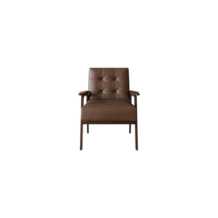 Accent Chair with Button-Tufted, Polyurethane Upholstery, Wooden Armrests, Cushioned Seat, Easy Assembly, Black