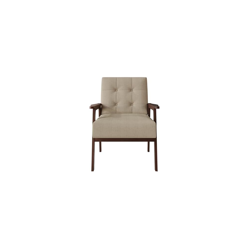 Accent Chair with Button-Tufted, Polyurethane Upholstery, Wooden Armrests, Cushioned Seat, Easy Assembly, Black
