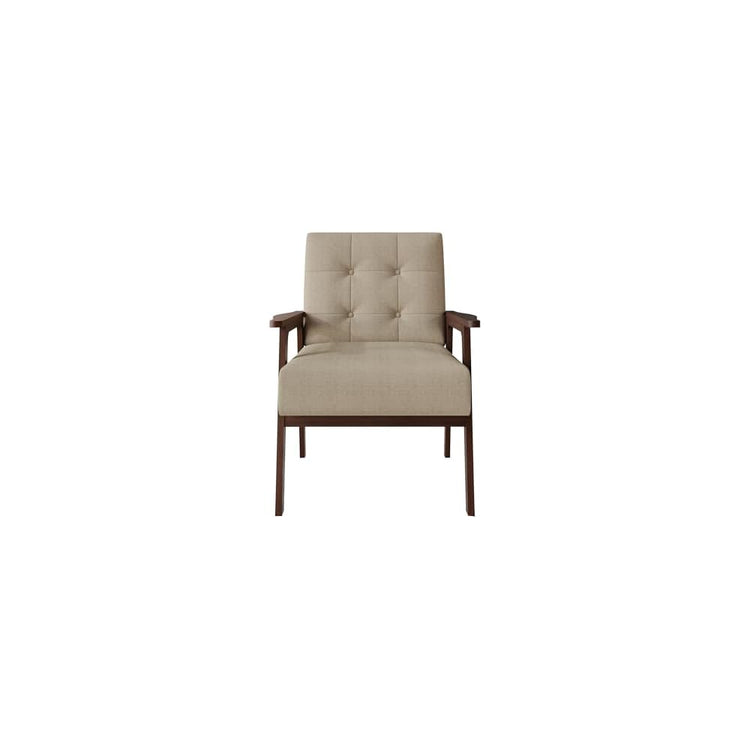 Accent Chair with Button-Tufted, Polyurethane Upholstery, Wooden Armrests, Cushioned Seat, Easy Assembly, Black