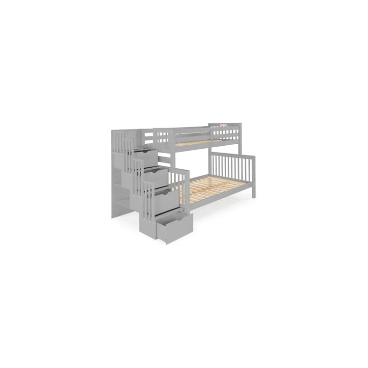 Bedz King Stairway Bunk Beds Twin Over Full with 4 Drawers in the Steps, Gray