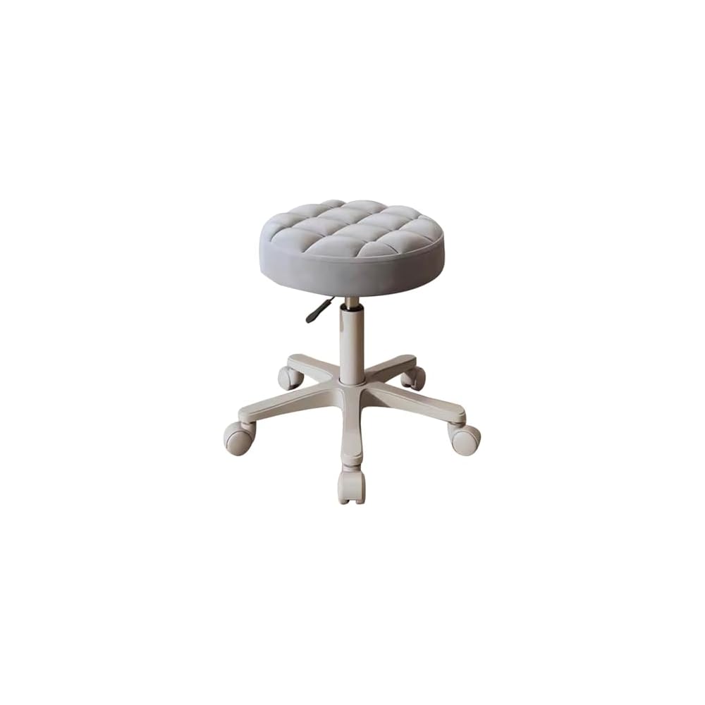 Adjustable Swivel Barber Chair with Wheels - Versatile Makeup & Desk Chair for Girls' Rooms, Living Rooms & Nail Salons - Comfortable Vanity Stool with Gray A Backrest