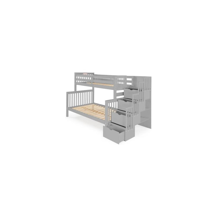 Bedz King Stairway Bunk Beds Twin Over Full with 4 Drawers in the Steps, Gray