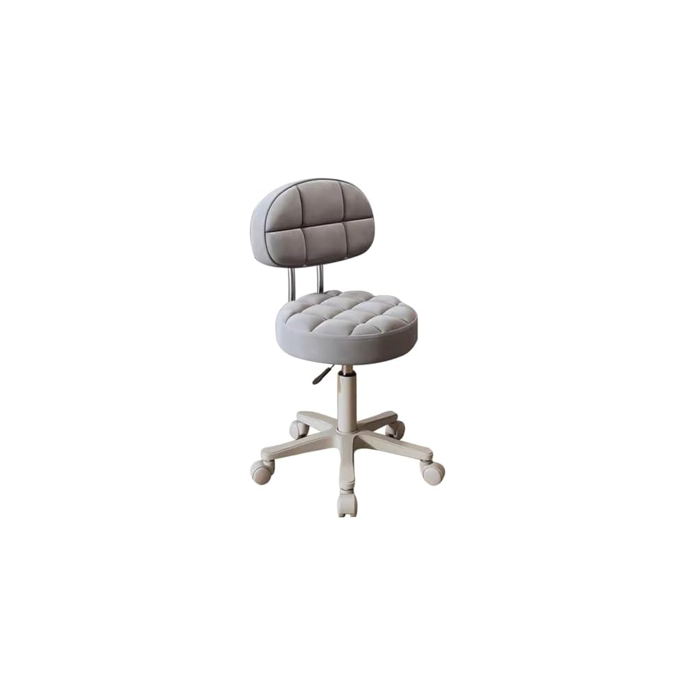 Adjustable Swivel Barber Chair with Wheels - Versatile Makeup & Desk Chair for Girls' Rooms, Living Rooms & Nail Salons - Comfortable Vanity Stool with Gray A Backrest