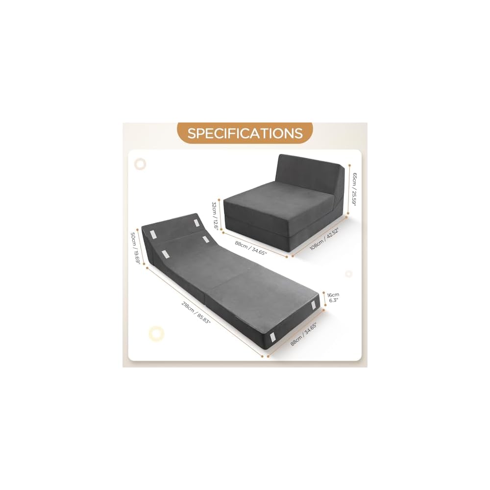 Folding Sofa Bed Foam Floor Sofa Couch 3-in-1 Convertible Sleeper Sofa Chair Futon Bed Fold Out Couch for Office Living Room Apartment Guest