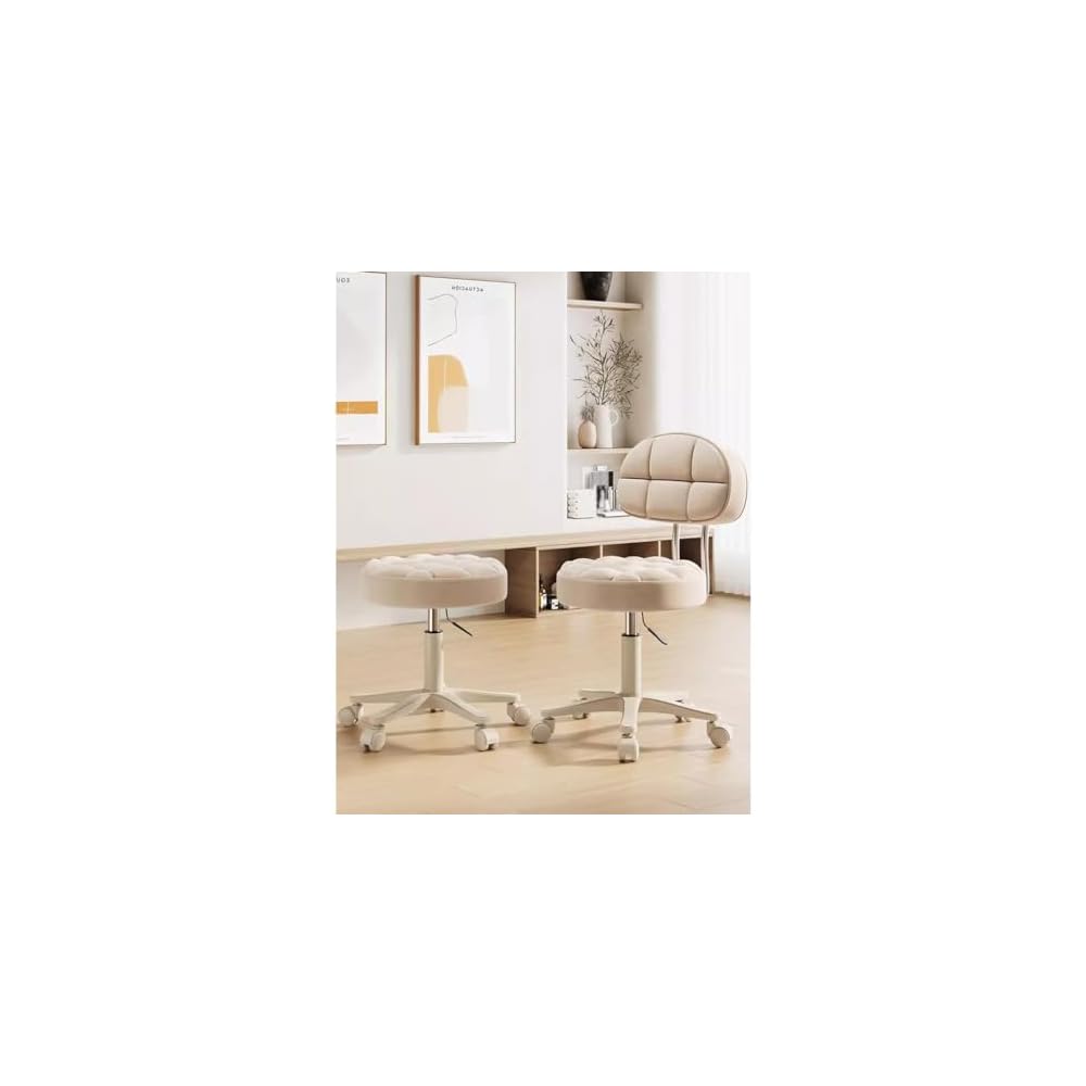 Adjustable Swivel Barber Chair with Wheels - Versatile Makeup & Desk Chair for Girls' Rooms, Living Rooms & Nail Salons - Comfortable Vanity Stool with Gray A Backrest