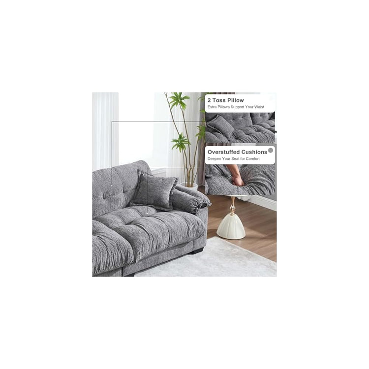 90.55" Cloud Couch Sectional Sofa for Living Room, Modern Love Seat Sofa for Small Spaces, 2 Seater Comfy Cloud Loveseat Small Sleeper Sofa Couch for Bedroom, Grey