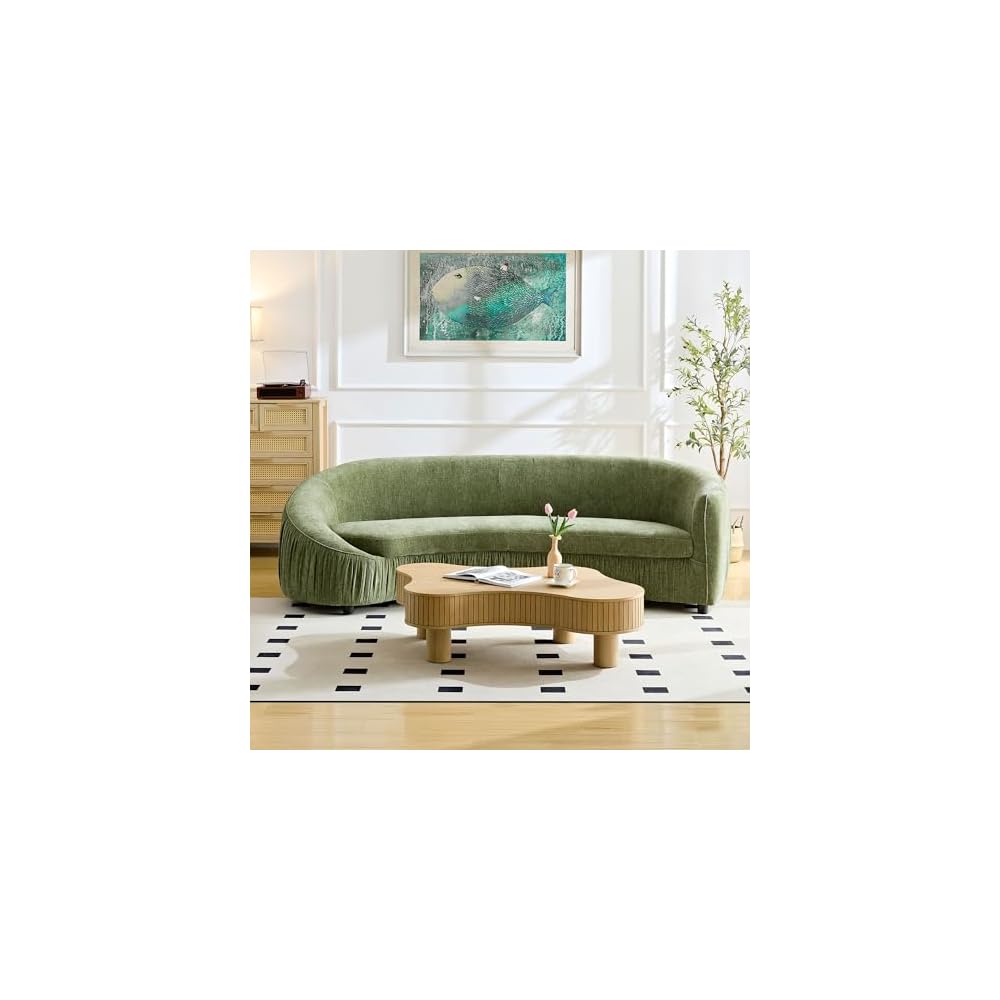 92.13" Modern Curved Shaped Sofa, Comfor Upholstered Fabric 4-Seat Couch for Living Room and Apartment, No Need to Assembly,Green