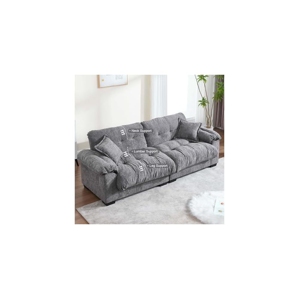 90.55" Cloud Couch Sectional Sofa for Living Room, Modern Love Seat Sofa for Small Spaces, 2 Seater Comfy Cloud Loveseat Small Sleeper Sofa Couch for Bedroom, Grey