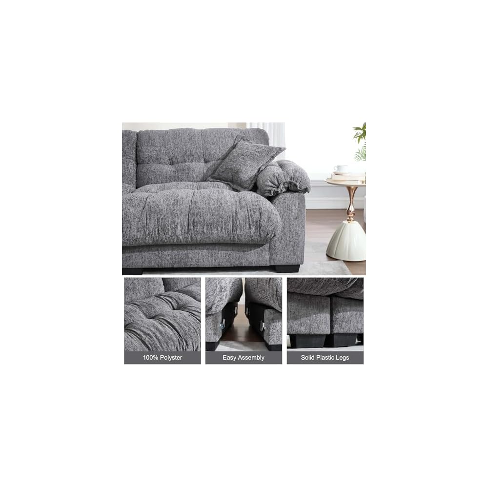 90.55" Cloud Couch Sectional Sofa for Living Room, Modern Love Seat Sofa for Small Spaces, 2 Seater Comfy Cloud Loveseat Small Sleeper Sofa Couch for Bedroom, Grey