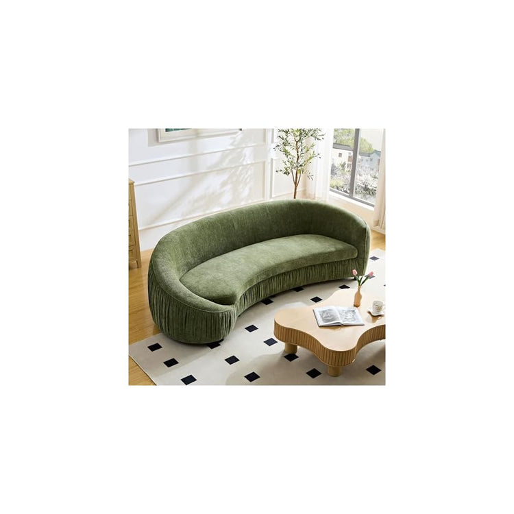 92.13" Modern Curved Shaped Sofa, Comfor Upholstered Fabric 4-Seat Couch for Living Room and Apartment, No Need to Assembly,Green