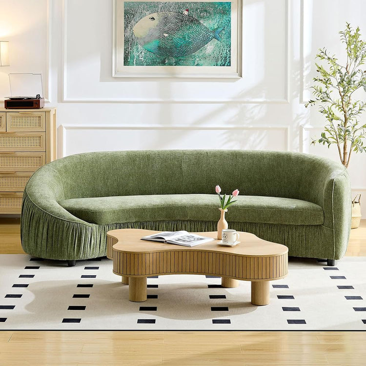 92.13" Modern Curved Shaped Sofa, Comfor Upholstered Fabric 4-Seat Couch for Living Room and Apartment, No Need to Assembly,Green